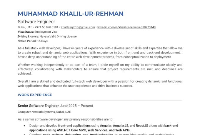 be your senior full stack c sharp dot net core and angular react developer